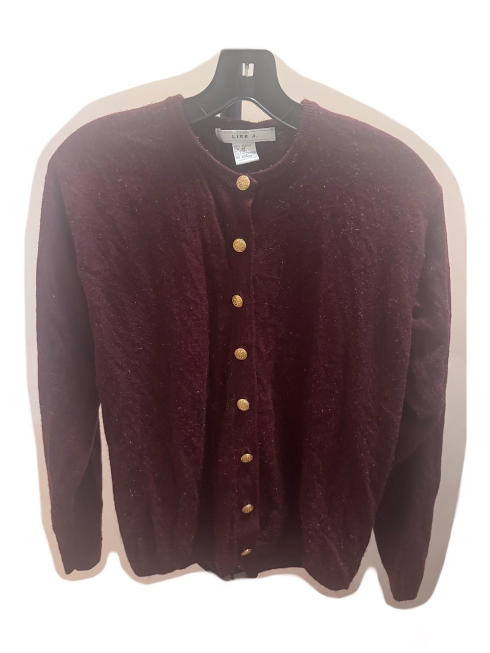 Burgundy Button-Up Cardigan with Gold Buttons